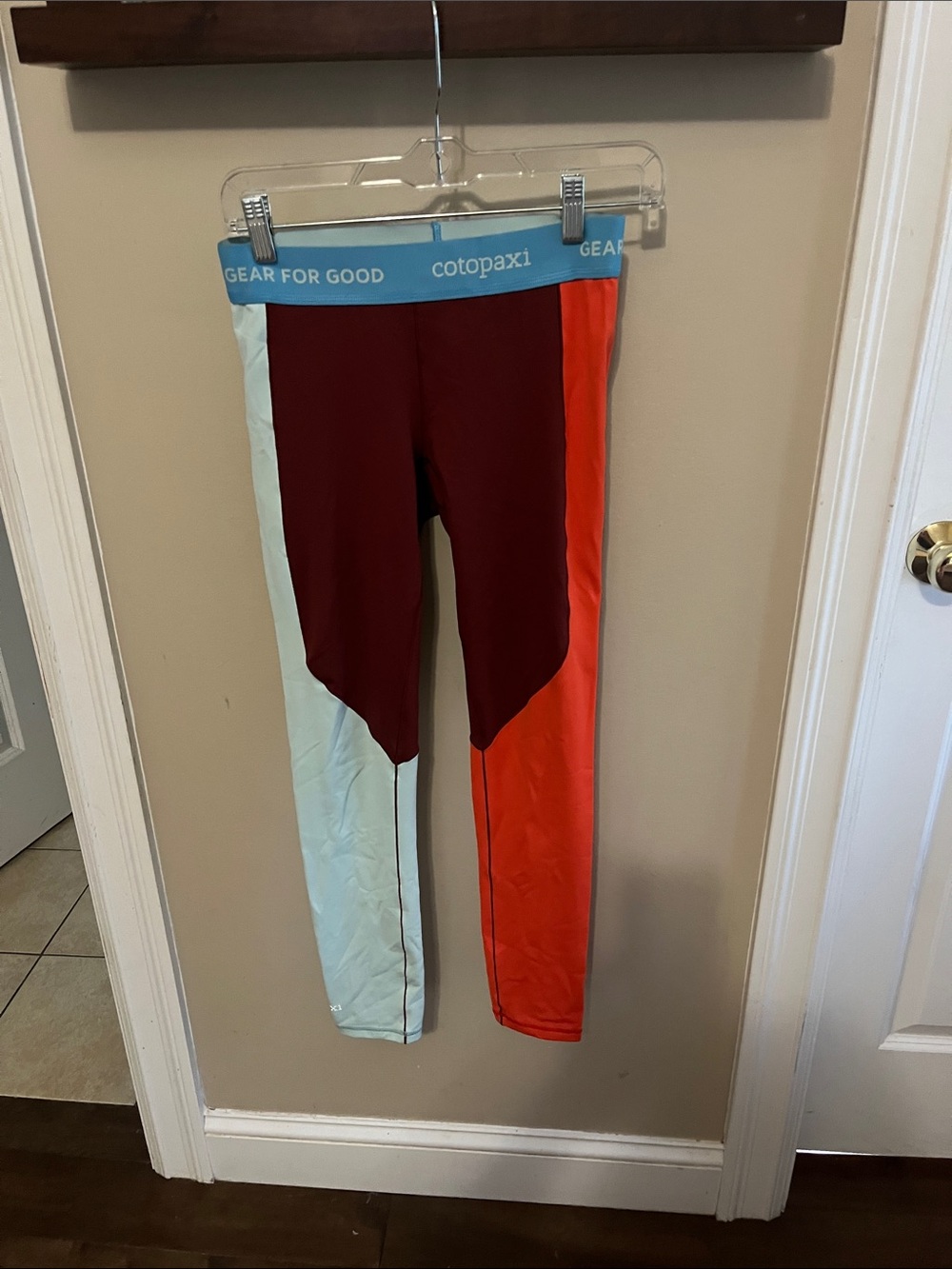 Cotopaxi Colorblock Performance Leggings - Maroon/Light Blue/Orange